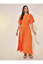 Solid Gathered Waist A-Line Midi Dress - 2