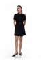 Buttoned Short Sleeve Mini Crepe Polo Neck Dress with Metal Accessories