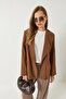Women's Tan Padded Lining Striped Strawberry Fabric Blazer Jacket 50178 60283002 - 3