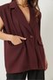 Women's Burgundy Pocket Detailed Belted Padded Oversize Lined Blazer Vest 11143 60281003 - 8