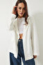 Women's Ecru Padded Lining Striped Strawberry Fabric Blazer Jacket 50178 60283002 - 4
