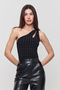 Asymmetrical One Shoulder Stone Detail Sandy Body - 4