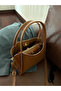Women's Three-Compartment Special Design Removable Makeup Bag Tan Faux Leather Hand and Shoulder Bag Rain - 4