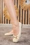 Daily Women's Beige Ballerina Plush Gold Buckle Oval Toe Low Heel Serrated Sole Shoes 131 - 2