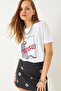 Women's White Leopard Printed Embroidery Detailed Short Sleeve T-Shirt 60602018 - 2