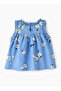Girls' Blue Floral Sleeveless Ruffled Top - 2