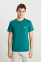100% Cotton Regular Fit Regular Cut Crew Neck Minimal Logo Green T-Shirt