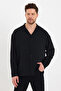 Black Loose Fit Aerobin Textured Long Sleeve Oversize Men's Shirt - 2