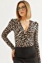 Double Breasted Collar Leopard Pattern Blouse Leopard - 3