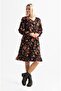 Long Sleeve Velvetin Bade Patterned Short Autumn and Winter Dress Black Syh - 5