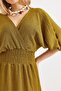 Double Breasted Collar Midi Dress Khaki with Waistband - 4