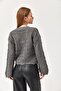 Balloon Sleeve Knitted Patterned Crop Knitwear Cardigan Smoked - 4
