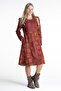 Long Sleeve Flannel Camellia Ribbed Lily Pattern Midi Length Autumn and Winter Dress Burgundy Brd - 5