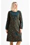 Long Sleeve Flannel Eftelya Rose Pattern Midi Length Autumn and Winter Dress Petrol Ptrl - 4