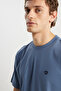 100% Cotton Relaxed Fit Wide Cut Crew Neck Minimal Logo Light Blue T-Shirt - 4