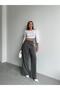 Women's Buckle High Waist Anthracite Palazzo Trousers
