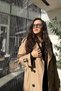 Double Breasted Collar Sleeve Belted Trench Coat - 3