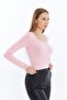 Women's Pink Crew Neck Long Sleeve Crop Blouse - 3