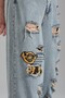 Women's Denim Color Ripped Detailed Belted Design Palazzo Jean - 9
