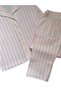 Girl's 100% Cotton Shirt Collar Buttoned Pink Striped Ribbed Seasonal Pajama Set - 4