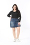 Women's Large Size Navy Blue Ornamental Flota Pocket Side Zipper Denim Shorts Skirt 65N38886 - 3