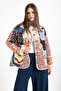 Women's Patchwork Patterned Oversize Jacket - 5