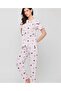 Crew Neck Short Sleeve Pink White Striped Panda Figured Cotton Combed Pajama Set - 2