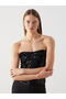 Black Strapless Neckline Sequined Women's Blouse