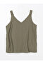 Khaki V-Neck Textured Women's Blouse - 5