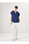 Navy Blue Cowl Neck Oversized Women's Blouse - 2