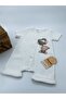 Bebe Kids Flying Balloon Teddy Bear Pattern Snap Fastener Short Sleeve Shorts Jumpsuit (Zıbın) 100% Cotton - 6