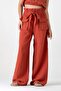 Muslin Fabric 100% Cotton High Waist Front Cargo Pocket Trousers - Tile - 2