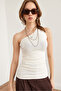 Women's Ecru Drape Detailed One-Shoulder Soft Touch Flexible Viscose Blouse Blz-19002887 - 3