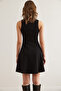 Women's Black U Neck Piece Trend Mini Flared Dress Elb- 19002349 - 7