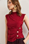 Women's Burgundy Drape Detailed Buttoned Waist Sandy Blouse Blz- 19002880 - 6