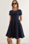 Women's Navy Blue Pieced Trend Mini Flared Dress Elb-19002348