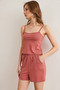 Women's Dusty Rose Top Strap Blouse Bottom Pocket Shorts Pajama Set Pjm-00000021 - 6
