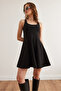 Women's Black U Neck Piece Trend Mini Flared Dress Elb- 19002349 - 4