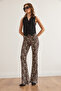 Women's Coffee Leopard Spanish Leg Soft Textured Viscon Leggings Tyt-19000092 - 2