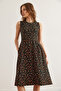 Women's Black Floral Pocketed Flared Dress ELB-19000480 - 4
