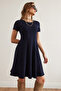 Women's Navy Blue Pieced Trend Mini Flared Dress Elb-19002348 - 3