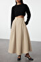 Beige Pleated Maxi Length Woven Skirt Tedaw25Et00000