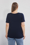 Lacivert Regular Fit Havuz Yaka Büyük Beden T-shirt TBBSS25BF00063 - 8