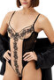 Siyah Tül Brodeli Çiçekli ve Çizgili Kapsız Örme Body THMSS25BD00009