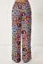 Women's Burgundy Orange Patterned Crop Blouse Trousers Set Zv00270 - 9