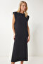 Women's Black Padded Basic Summer Modal Dress Ej00002 - 3