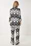 Women's Black and White Patterned Crinkle Summer Kimono Pants Set Zv00271 - 10