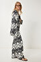 Women's Black and White Patterned Crinkle Summer Kimono Pants Set Zv00271 - 6