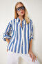 Women's Bone Indigo Blue Striped Woven Shirt Ay00039 - 2