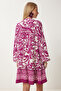 Women's Plum Cream Patterned Flowy Shirt Dress Wf00097 - 7